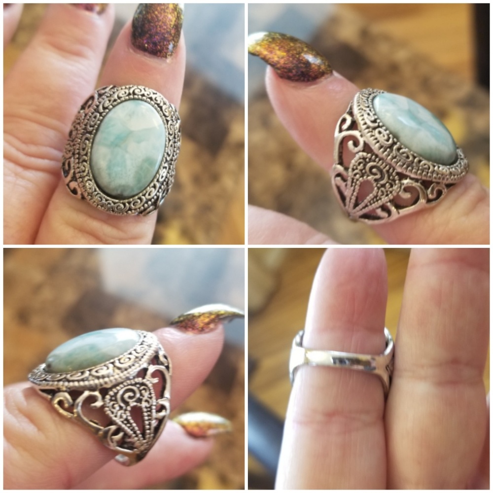Genuine Oval Caribbean Larimar Ring Size - Picture 4 of 6